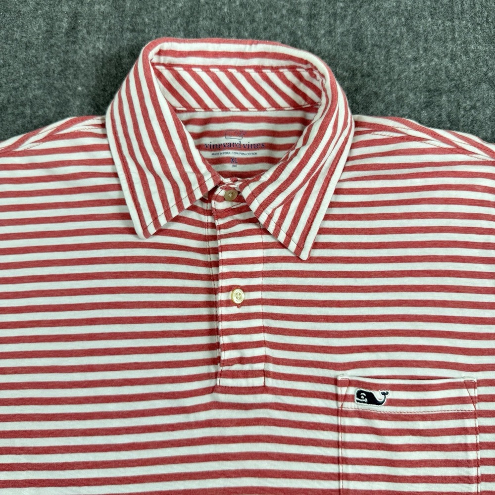 Vineyard Vines Youth XL 18 Pima Cotton Polo Shirt Red White Striped Whale Logo